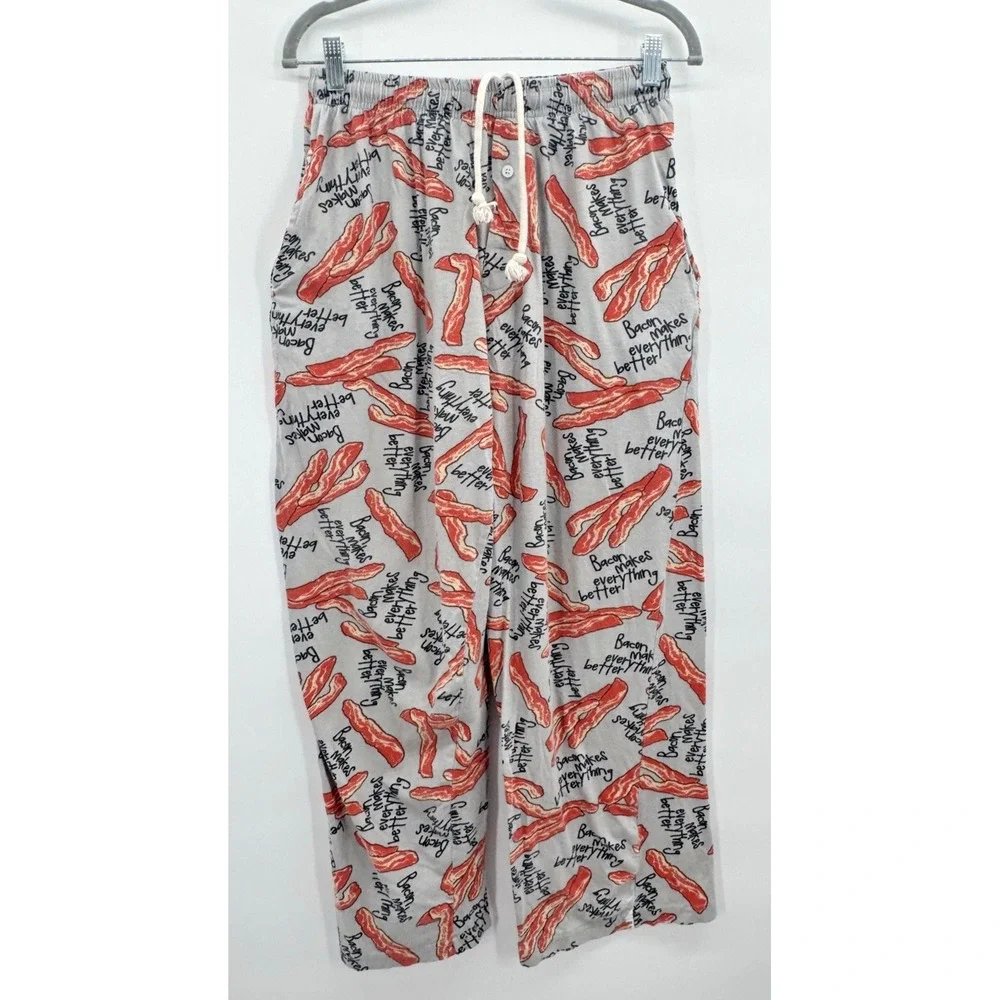 VTG Pajama Pants Mens Medium Lounge Bacon Makes Everything Better 100% Cotton